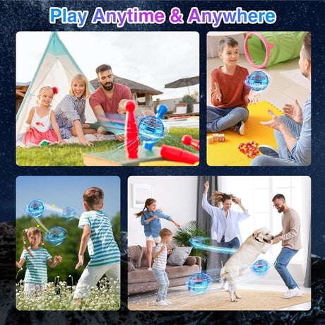 Flying Ball Toy – Hand-controlled Reaction Dart Rotating Drone with LED Lights, Floating Ball Finger Toy, Suitable for Children and Teenagers, Rechargeable Magic Ball, Indoor and Outdoor Play, Christmas and Birthday Gifts (Blue)