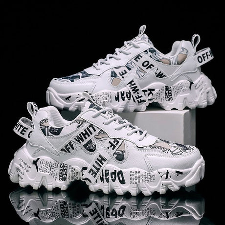 Women's Fashionable Graphic-Print Chunky Sneakers - Beige - Size 9(AU9/EU40)