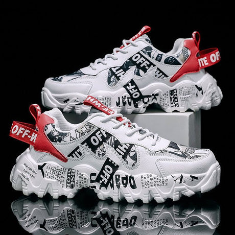 Women's Fashionable Graphic-Print Chunky Sneakers - Beige - Size 9(AU9/EU40)