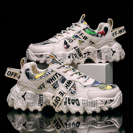 Women's Fashionable Graphic-Print Chunky Sneakers - Beige - Size 9(AU9/EU40)