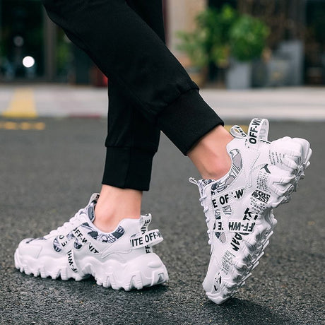 Women's Fashionable Graphic-Print Chunky Sneakers - Beige - Size 9(AU9/EU40)