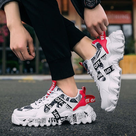 Women's Fashionable Graphic-Print Chunky Sneakers - Beige - Size 9(AU9/EU40)