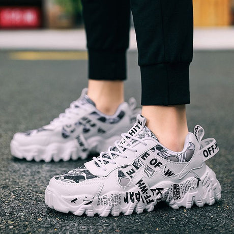 Women's Fashionable Graphic-Print Chunky Sneakers - Beige - Size 9(AU9/EU40)