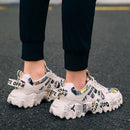 Women's Fashionable Graphic-Print Chunky Sneakers - Beige - Size 9(AU9/EU40)