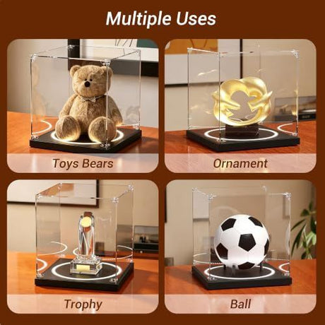 Inner dimensions :15x15x20cm Display Case with Light UV Protected Stand Box Full Size Solid Wood Base for Balls Fans Sports Collectibles Applicable to Standard Ball Memorabilia Gifts - Clear