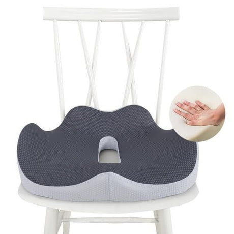 Seat Cushion for Office Chair Orthopedic Memory Foam Coccyx Support Pad Sciatica Pain Relief Tailbone Back Comfort Posture Alignment Pressure Massage Home Car Work - Gray - Size 1 Pack