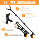 38" Extra Long Grabber Reacher Tool – 2 Pack Extra Long Foldable Reacher Grabber Pickup Tools with 360° Rotating Jaw - Heavy Duty Pick Up Grabbers for Seniors, Trash, Surgery Recovery (Orange Blue)