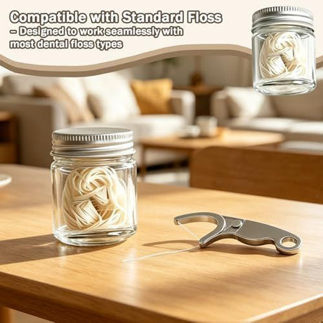 5Pcs Reusable Stainless Steel Floss Pick Set, Metal Dental Flosser & Refillable Floss Holder, Minimalist Portable Permanent Teeth Cleaner with Travel Case, Oral Care Gift for Men, Women - Silver - Size 5Pcs