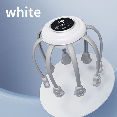 Smart Octopus Head Massager – 9 Modes, 360° Coverage, Wireless & Portable for Deep Relaxation - White