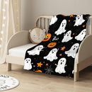 Halloween Throw Blanket Cozy Microfiber Blanket Soft Flannel Throw Festive Home Pumpkin Cat and bat - Orange - Size 70cm*100cm