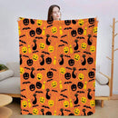 Halloween Throw Blanket Cozy Microfiber Blanket Soft Flannel Throw Festive Home Pumpkin Cat and bat - Orange - Size 100cm*150cm