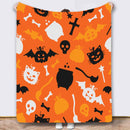 Halloween Throw Blanket Cozy Microfiber Blanket Soft Flannel Throw Festive Home Pumpkin Bat - Orange - Size 70cm*100cm