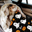 Halloween Throw Blanket Cozy Microfiber Blanket Soft Flannel Throw Festive Home Pumpkin Bat - Orange - Size 100cm*130cm