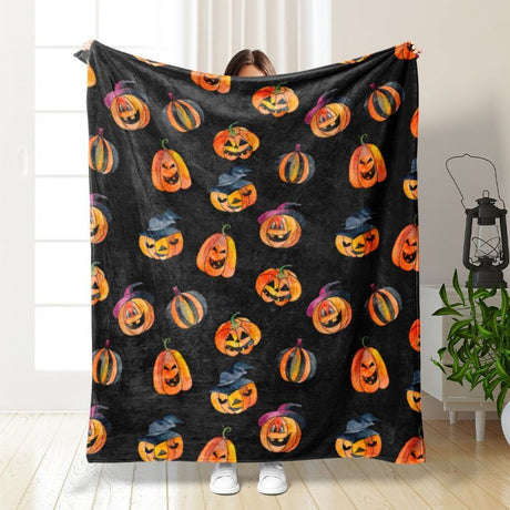 Halloween Throw Blanket Cozy Microfiber Blanket Soft Flannel Throw Festive Home Pumpkin - Black - Size 150cm*200cm