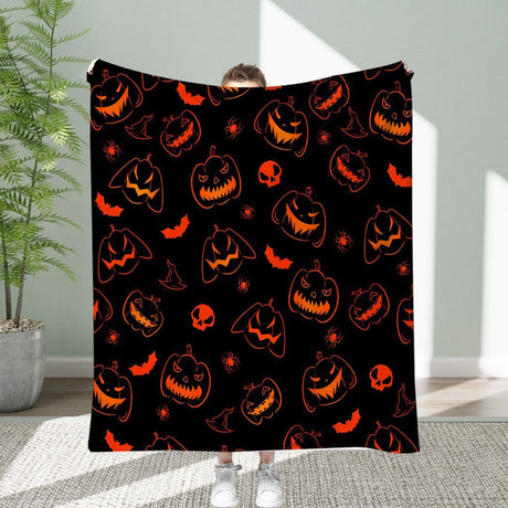 Halloween Throw Blanket Cozy Microfiber Blanket Soft Flannel Throw Festive Home Pumpkin Spider and bat - Black - Size 180cm*200cm