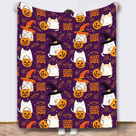 Halloween Throw Blanket Cozy Microfiber Blanket Soft Flannel Throw Festive Home Pumpkin Ghost - Purple - Size 130cm*150cm