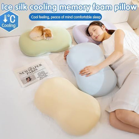 12.5*7.8*3.5inch Ice Silk Neck Support Pillow,Soft Ergonomic Memory Foam Pillow for Side Sleeper,Slow Rebound Head Neck Pillow with Washable Cover - Pink - Size 12.5*7.8*3.5inch