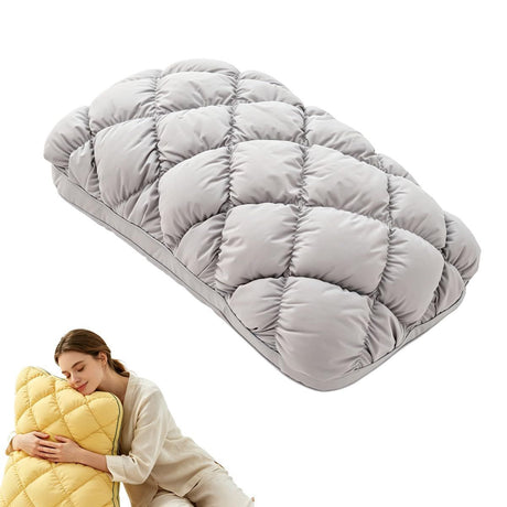 Mellow Sleep Pillow Puff, Pineapple Bun Fluffy Quilted Bed Pillow for Hot Sleepers, Cooling Marshmallow-Soft Sleeping Cushion, Comfy College Dorm Essentials and Cute Room Decor - White - Size 74cm*48cm
