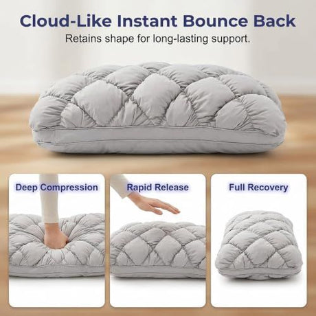 Mellow Sleep Pillow Puff, Pineapple Bun Fluffy Quilted Bed Pillow for Hot Sleepers, Cooling Marshmallow-Soft Sleeping Cushion, Comfy College Dorm Essentials and Cute Room Decor - White - Size 74cm*48cm