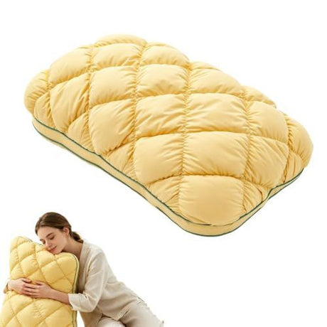 Mellow Sleep Pillow Puff, Pineapple Bun Fluffy Quilted Bed Pillow for Hot Sleepers, Cooling Marshmallow-Soft Sleeping Cushion, Comfy College Dorm Essentials and Cute Room Decor - White - Size 74cm*48cm
