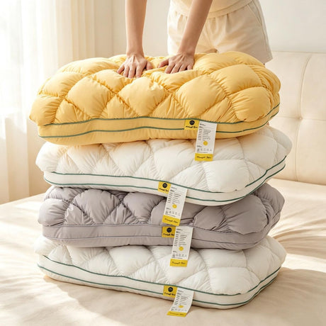 Mellow Sleep Pillow Puff, Pineapple Bun Fluffy Quilted Bed Pillow for Hot Sleepers, Cooling Marshmallow-Soft Sleeping Cushion, Comfy College Dorm Essentials and Cute Room Decor - White - Size 74cm*48cm