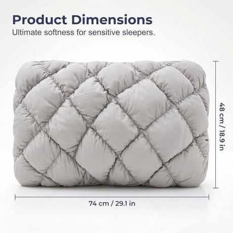 Mellow Sleep Pillow Puff, Pineapple Bun Fluffy Quilted Bed Pillow for Hot Sleepers, Cooling Marshmallow-Soft Sleeping Cushion, Comfy College Dorm Essentials and Cute Room Decor - Yellow - Size 74cm*48cm