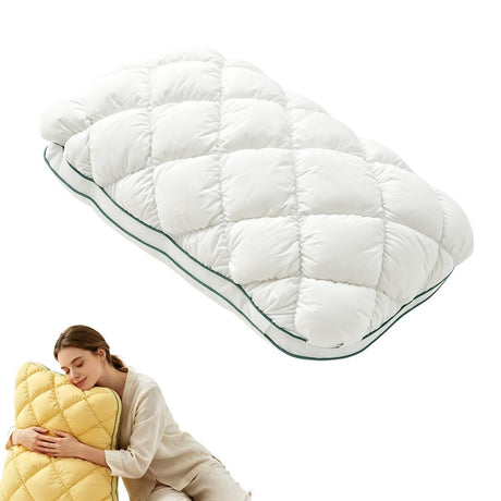 Mellow Sleep Pillow Puff, Pineapple Bun Fluffy Quilted Bed Pillow for Hot Sleepers, Cooling Marshmallow-Soft Sleeping Cushion, Comfy College Dorm Essentials and Cute Room Decor - Yellow - Size 74cm*48cm