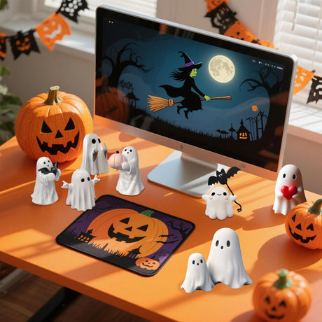 Halloween Ghost Figurine - Spooky Resin Ghost Statue, Hugging the Ghost of a Bat Ghost Halloween Decor Home Decoration Humorous Desktop Art Piece White Hugging the Ghost of a Bat