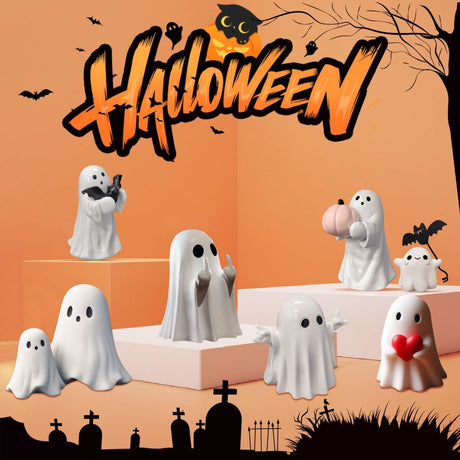 Halloween Ghost Figurine - Spooky Resin Ghost Statue, Hugging the Ghost of a Bat Ghost Halloween Decor Home Decoration Humorous Desktop Art Piece White Hugging the Ghost of a Bat