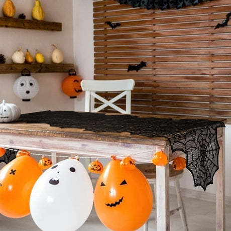 Halloween Table Runner, Black Lace Spider Web Table Runners for Halloween Decor/Party Dinner Table Decoration 18 x 72Inch