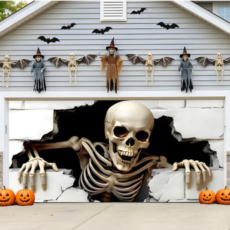 Halloween Garage Door Cover Halloween Decorations Outdoor Hanging Banner Garage - White - Size 7x8ft