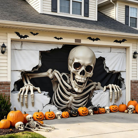 Halloween Garage Door Cover Halloween Decorations Outdoor Hanging Banner Garage - White - Size 7x8ft