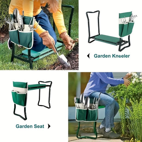 Folding Garden Kneeler and Seat with Pockets-Green