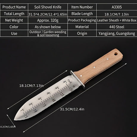 Measuring Gardening Knife with Leather Sheath for Precise Garden Work-Brown