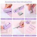 Desk Accessories, Stapler and Tape Dispenser Set,10PCS Office Supplies Set, Stapler, Tape Dispenser, Scissors, Binder/Paper Clips and 500pcs Staples - Pink - Size 10Pcs