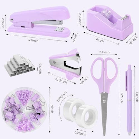 Desk Accessories, Stapler and Tape Dispenser Set,10PCS Office Supplies Set, Stapler, Tape Dispenser, Scissors, Binder/Paper Clips and 500pcs Staples - Pink - Size 10Pcs