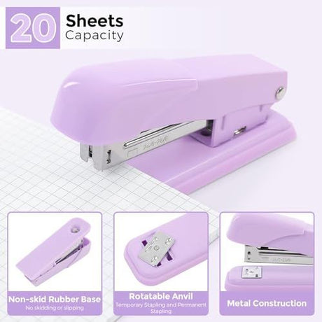 Desk Accessories, Stapler and Tape Dispenser Set,10PCS Office Supplies Set, Stapler, Tape Dispenser, Scissors, Binder/Paper Clips and 500pcs Staples - Pink - Size 10Pcs