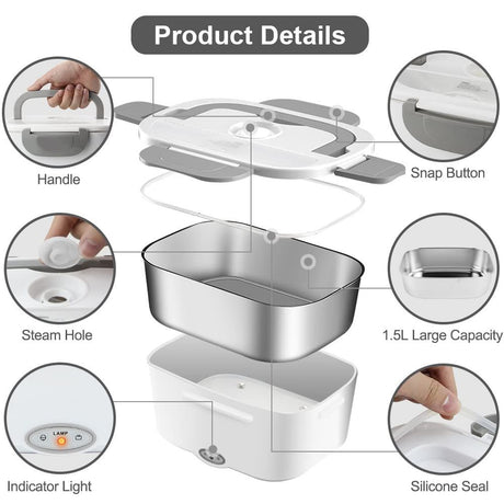 Cordless Heated Lunch Box with Automatic Heating, Electric Lunchbox for Adults, Portable Food Warmer with Insulated Carry Bag - Yellow - Size 8.5*5.94*2.52in