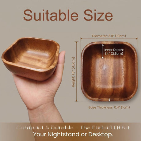 Walnut Wood Bowl,  Wooden Salad Bowl for Fruit, Snacks and Appetizers, Serving Dish for Home Decor, Solid Wood Bowl, Centerpiece - Walnut - Size Square