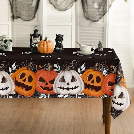 Halloween Tablecloth Black Orange | Pumpkin Jack-O-Lantern Cobweb Washable Table Cover for Party Picnic Dinner Decor - Black-Orange - Size 36in*60in