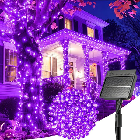 Solar String Lights Outdoor Waterproof, LED Outdoor Light | Solar Fairy Lights with 8 Lighting Modes, IP65 Waterproof Solar Christmas Halloween Lights for Outdoor Outside Tree Patio - Purple - Size 22ft 30-LED String Light