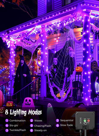 Solar String Lights Outdoor Waterproof, LED Outdoor Light | Solar Fairy Lights with 8 Lighting Modes, IP65 Waterproof Solar Christmas Halloween Lights for Outdoor Outside Tree Patio - Purple - Size 72ft 200-LED String Light