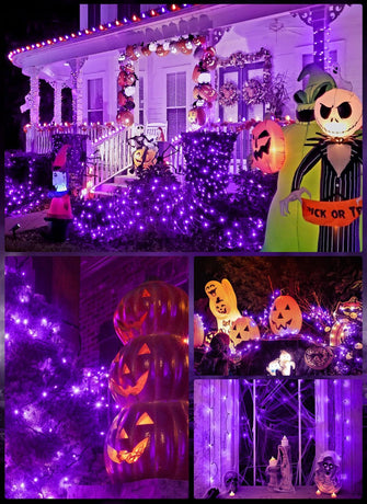 Solar String Lights Outdoor Waterproof, LED Outdoor Light | Solar Fairy Lights with 8 Lighting Modes, IP65 Waterproof Solar Christmas Halloween Lights for Outdoor Outside Tree Patio - Purple - Size 105ft 300-LED String Light