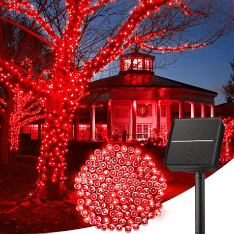 Solar String Lights Outdoor Waterproof, LED Outdoor Light | Solar Fairy Lights with 8 Lighting Modes, IP65 Waterproof Solar Christmas Halloween Lights for Outdoor Outside Tree Patio - Red - Size 22ft 30-LED String Light