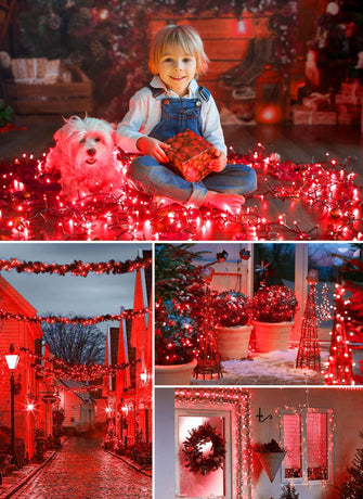 Solar String Lights Outdoor Waterproof, LED Outdoor Light | Solar Fairy Lights with 8 Lighting Modes, IP65 Waterproof Solar Christmas Halloween Lights for Outdoor Outside Tree Patio - Red - Size 72ft 200-LED String Light