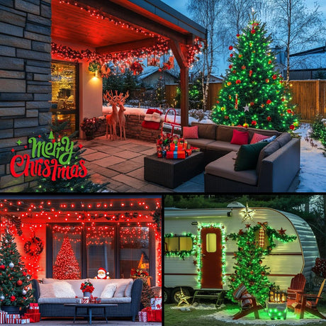 LED White Christmas Lights Outdoor, String Lights Plug in | Extendable, 8 Modes Christmas Tree Light, Timer, Durable, for Room Garden Patio Porch Wedding Christmas Halloween Decoration - Red & Green - Size 30m 300-LED Light String with 3m Extension Cable