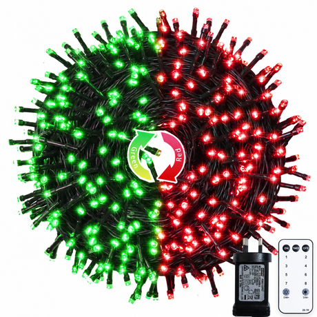 LED White Christmas Lights Outdoor, String Lights Plug in | Extendable, 8 Modes Christmas Tree Light, Timer, Durable, for Room Garden Patio Porch Wedding Christmas Halloween Decoration - Red & Green - Size 50m 400-LED Light String with 3m Extension Cable