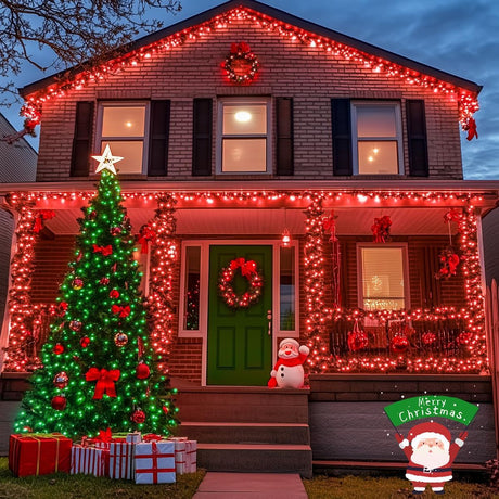 LED White Christmas Lights Outdoor, String Lights Plug in | Extendable, 8 Modes Christmas Tree Light, Timer, Durable, for Room Garden Patio Porch Wedding Christmas Halloween Decoration - Red & Green - Size 50m 500-LED Light String with 3m Extension Cable