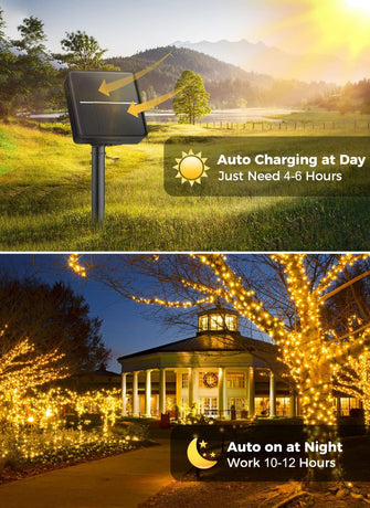 Solar String Lights Outdoor, 2 Pack LED Solar Outdoor Lights | Solar Fairy Lights with 8 Lighting Modes, Waterproof Solar Christmas Halloween  Lights for Outside Tree Garden Balcony Gazebo Party - Warm White - Size 40ft 100-LED String Light
