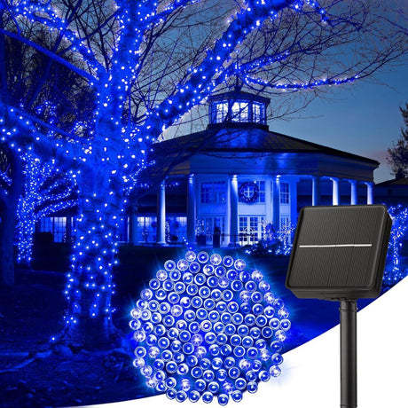 Solar String Lights Outdoor Waterproof, LED Outdoor Light | Solar Fairy Lights with 8 Lighting Modes, IP65 Waterproof Solar Christmas Halloween Lights for Outdoor Outside Tree Patio - Blue - Size 22ft 30-LED String Light